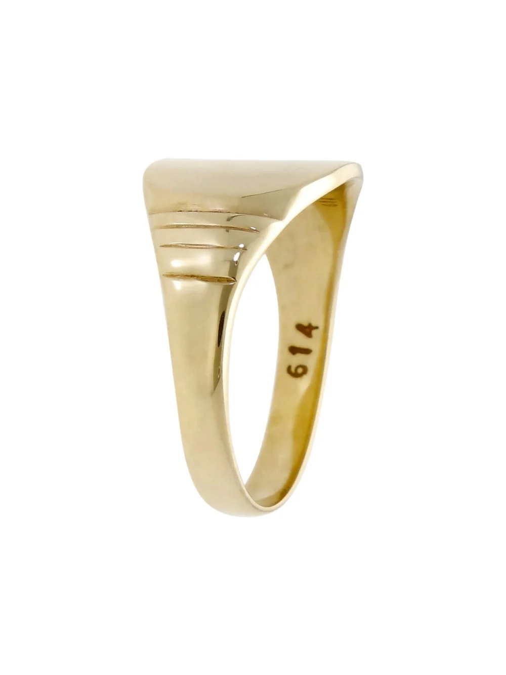 William May 9ct Yellow Gold Ribbed Shoulder Signet Ring, view 2
