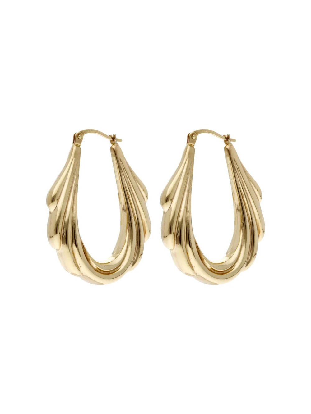 William May 9ct Yellow Gold Ridged Fan Creole Earrings