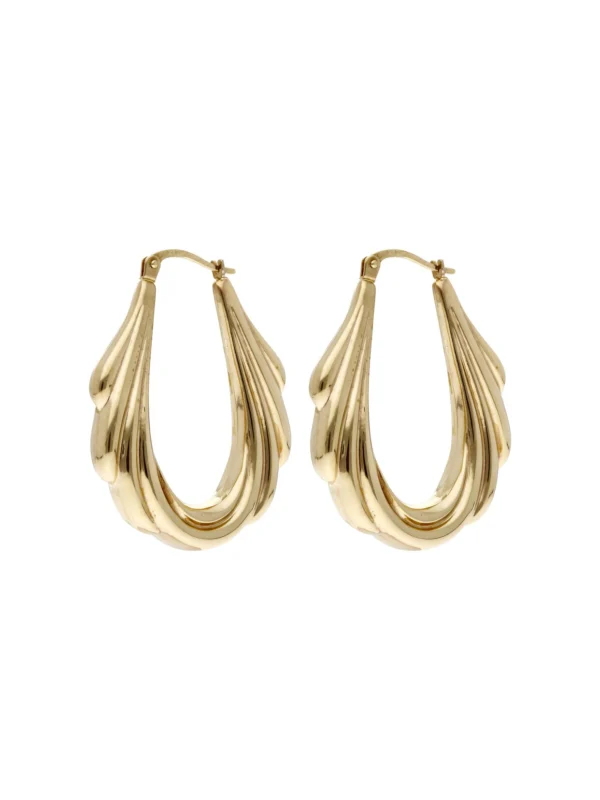 William May 9ct Yellow Gold Ridged Fan Creole Earrings