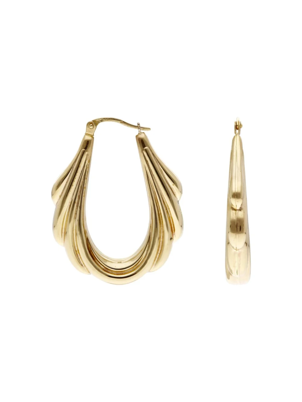 William May 9ct Yellow Gold Ridged Fan Creole Earrings, view 2