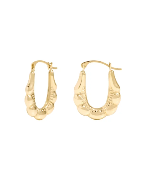 William May 9ct Yellow Gold Ridged Petal Creole Earrings