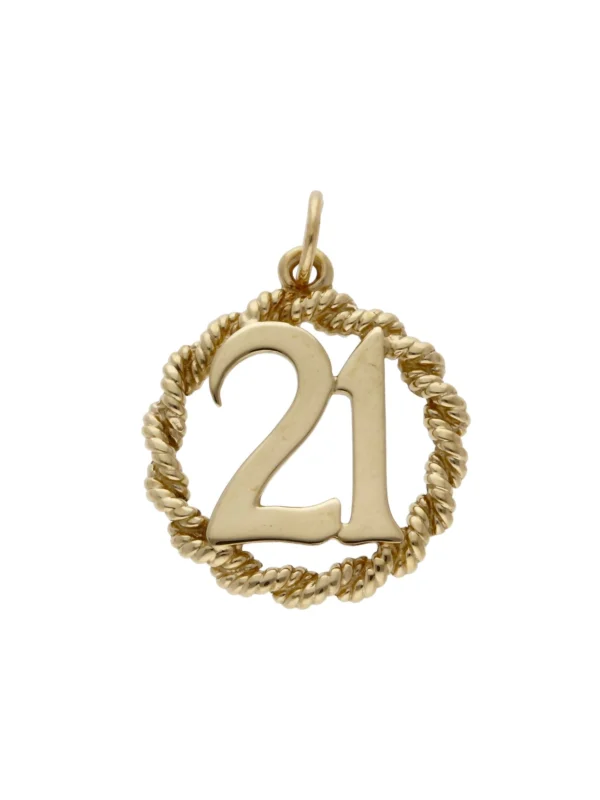 William May 9ct Yellow Gold Rope Edged Age 21 Circle Pendant