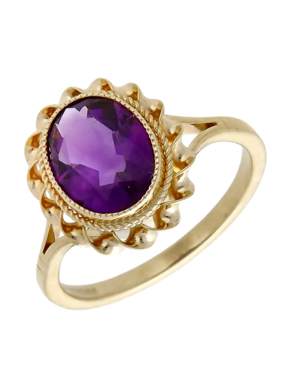 William May 9ct Yellow Gold Rope Edged Oval Amethyst Ring