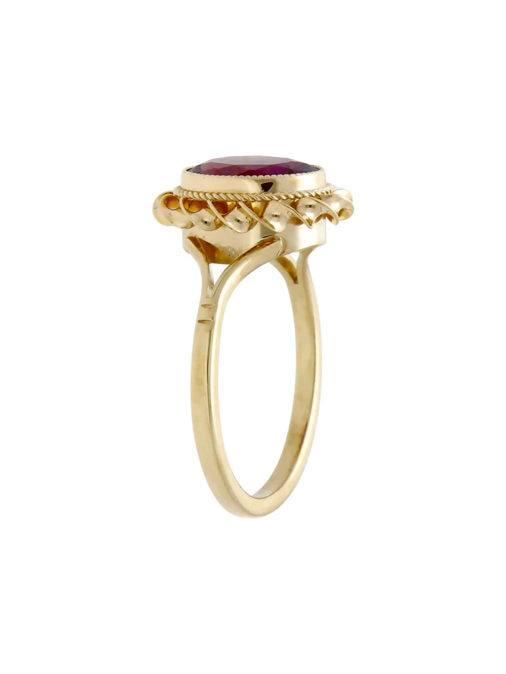 William May 9ct Yellow Gold Rope Edged Oval Amethyst Ring, view 2