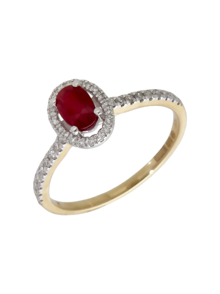 William May 9ct Yellow Gold Ruby & Diamond Oval Halo Cluster Ring