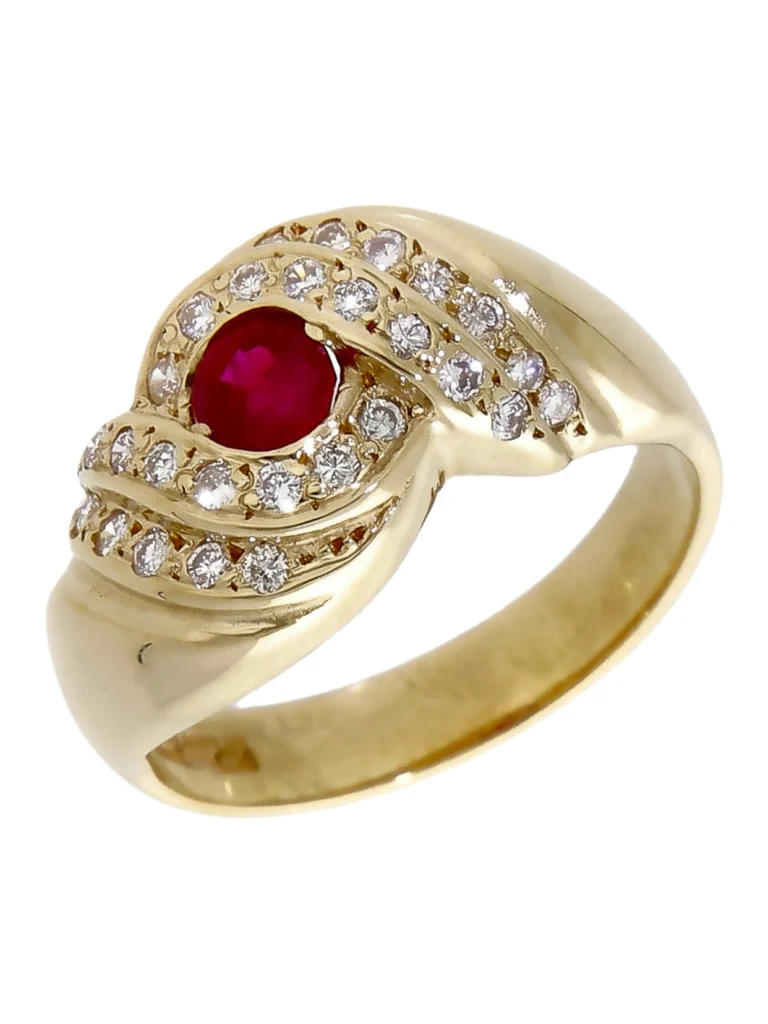 William May 9ct Yellow Gold Ruby & Diamond Twist Cluster Ring