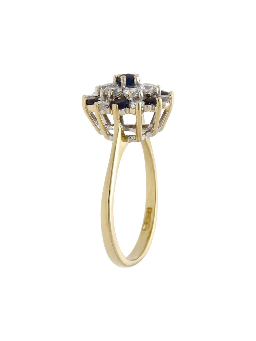 William May 9ct Yellow Gold Sapphire & Cubic Zirconia Cluster Ring, view 2