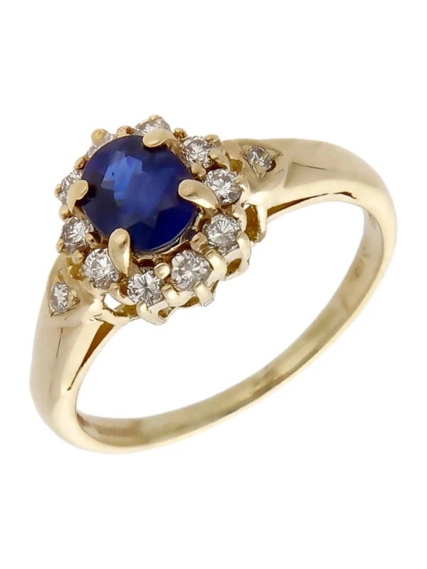 William May 9ct Yellow Gold Sapphire & Diamond Cluster Ring