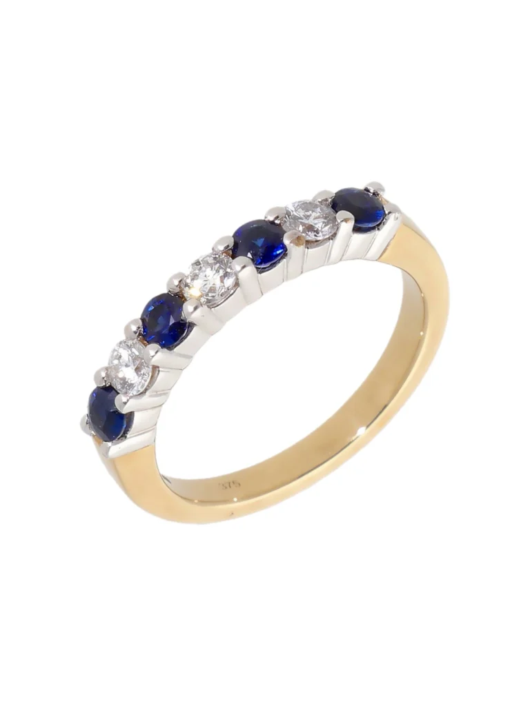William May 9ct Yellow Gold Sapphire & Diamond Half Eternity Ring