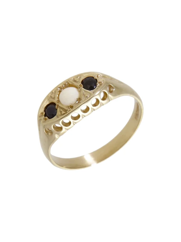 William May 9ct Yellow Gold Sapphire & Opal Trilogy Signet Ring