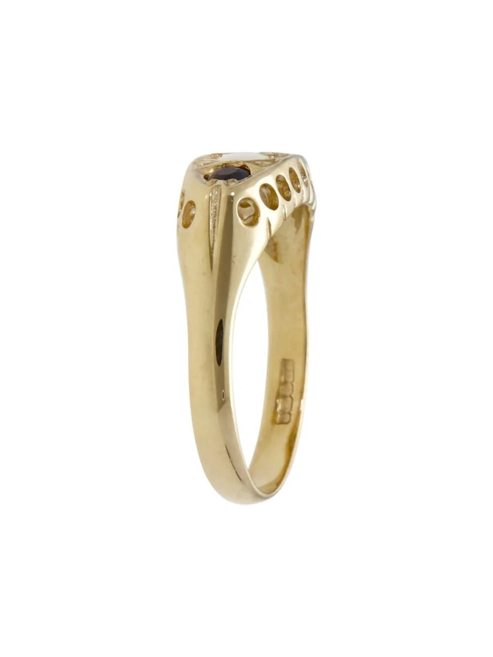 William May 9ct Yellow Gold Sapphire & Opal Trilogy Signet Ring, view 2