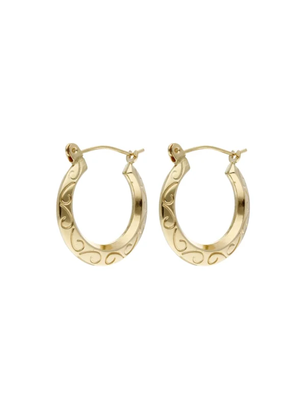 William May 9ct Yellow Gold Scroll Patterned Creole Earrings