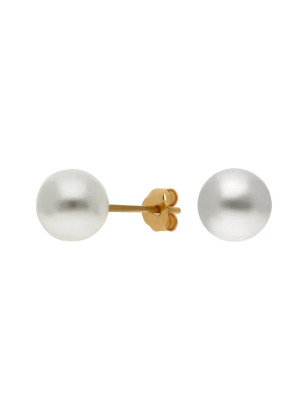 William May 9ct Yellow Gold Simulated Pearl Stud Earrings