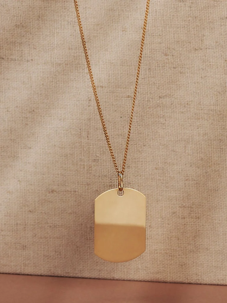 William May 9ct Yellow Gold Single Dog Tag Pendant & 24" Curb Necklace