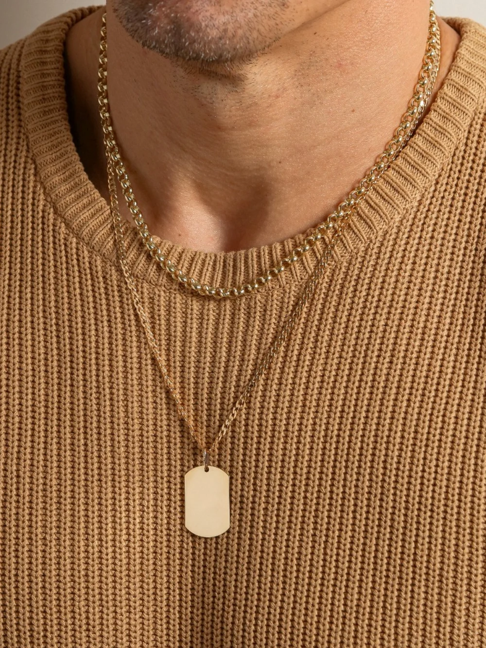 William May 9ct Yellow Gold Single Dog Tag Pendant & 24" Curb Necklace, view 2