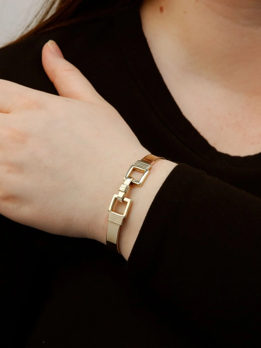 William May 9ct Yellow Gold Solid Buckle Style Hookover Bangle, view 2