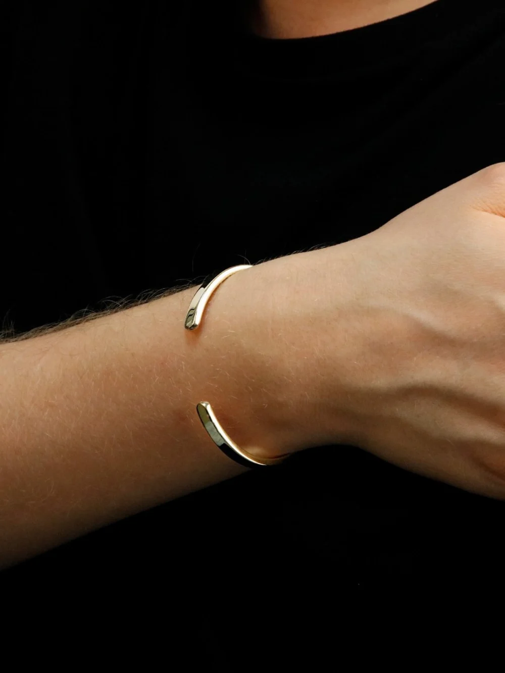 William May 9ct Yellow Gold Solid Curved End Open Torque Bangle, view 2