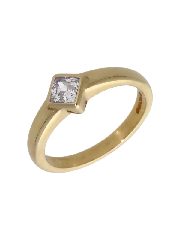 William May 9ct Yellow Gold Square Cubic Zirconia Solitaire Ring