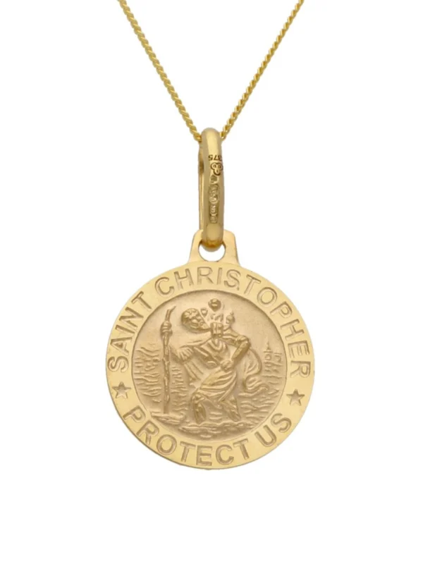 William May 9ct Yellow Gold St Christopher & 18 Inch Chain Necklace