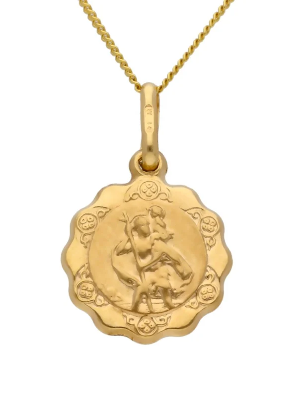 William May 9ct Yellow Gold St Christopher Pendant & 18" Chain Necklace