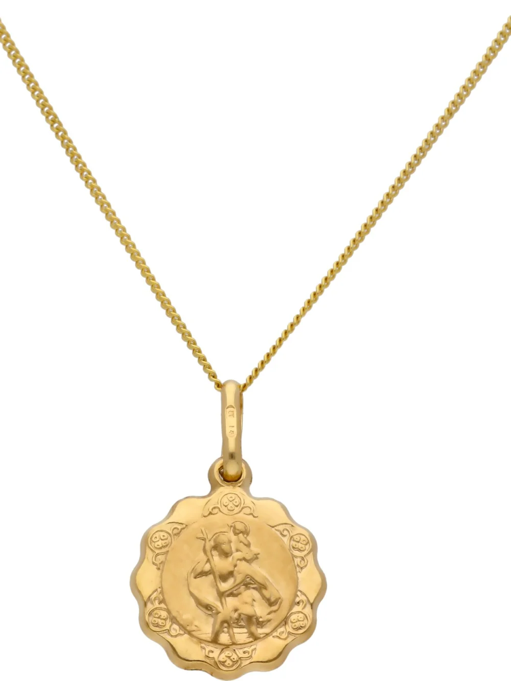William May 9ct Yellow Gold St Christopher Pendant & 18" Chain Necklace, view 2