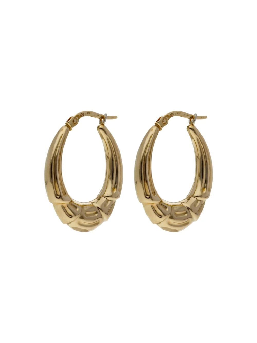 William May 9ct Yellow Gold Stepped Ridged Creole Earrings