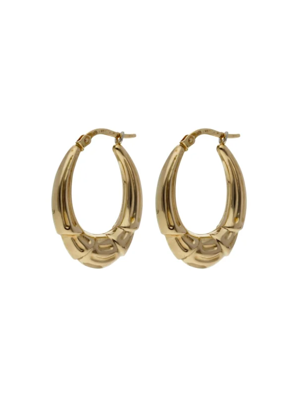 William May 9ct Yellow Gold Stepped Ridged Creole Earrings