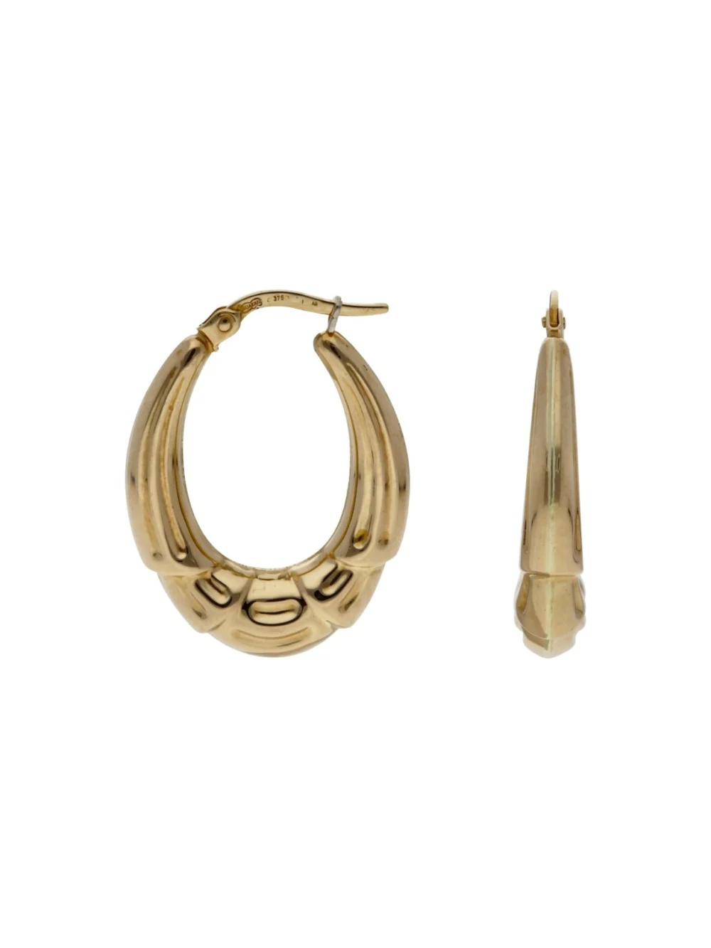 William May 9ct Yellow Gold Stepped Ridged Creole Earrings, view 2