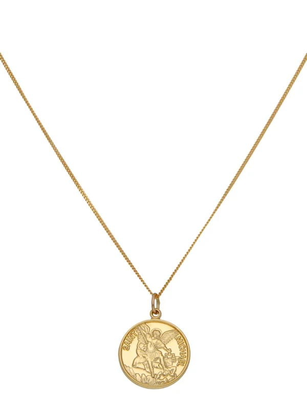 William May 9ct Yellow Gold St.michael Pendant & 20" Chain Necklace