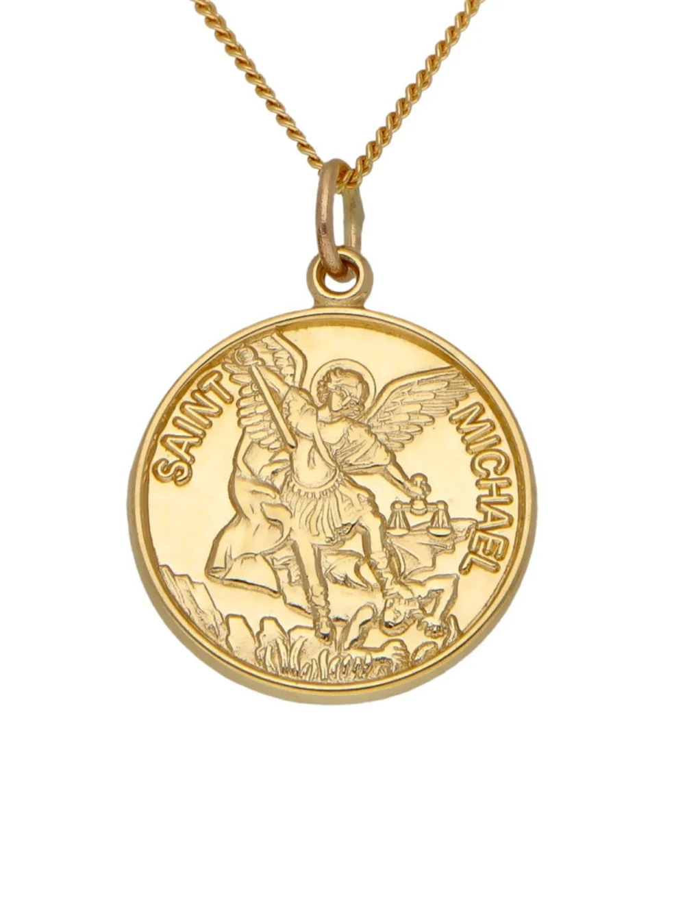 William May 9ct Yellow Gold St.michael Pendant & 20" Chain Necklace, view 2