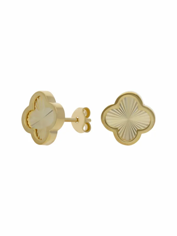 William May 9ct Yellow Gold Sunburst Petal Clover Stud Earrings