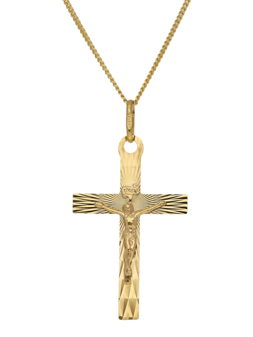 William May 9ct Yellow Gold Sunray Crucifix Pendant & 20" Necklace