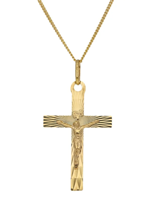 William May 9ct Yellow Gold Sunray Crucifix Pendant & 20" Necklace