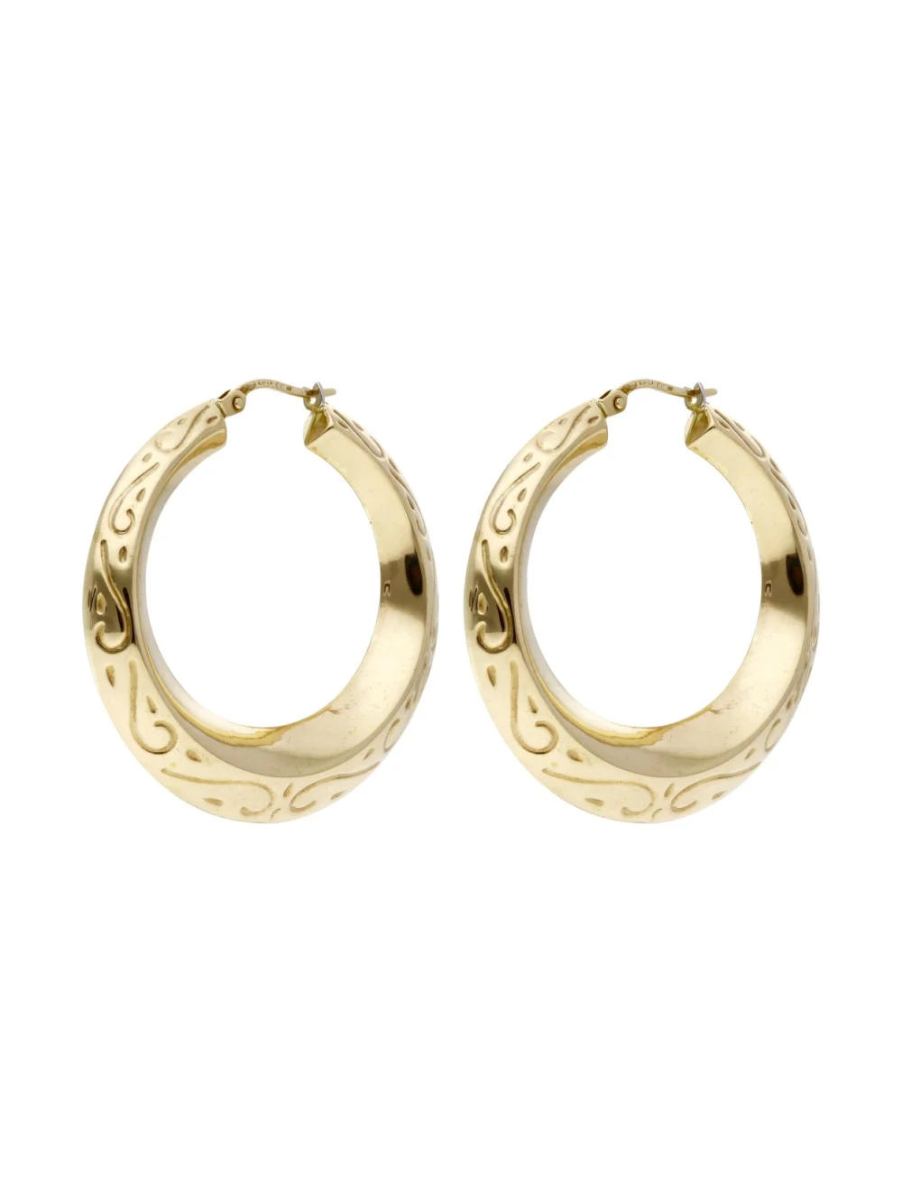 William May 9ct Yellow Gold Swirl Patterned Hoop Creole Earrings