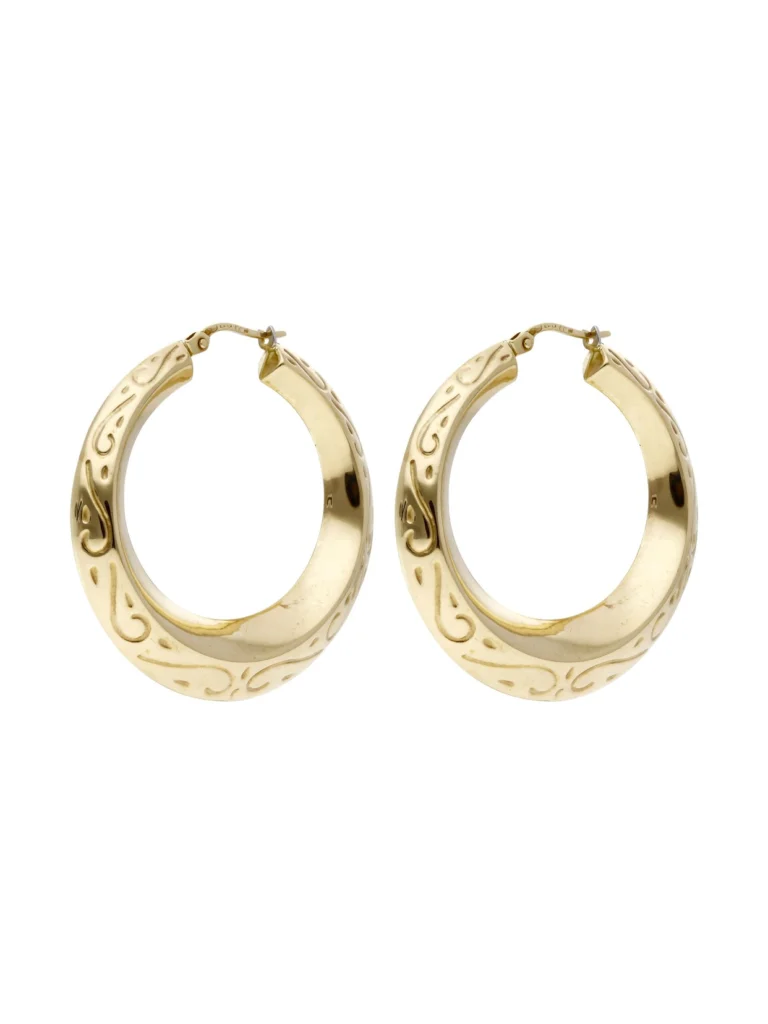 William May 9ct Yellow Gold Swirl Patterned Hoop Creole Earrings