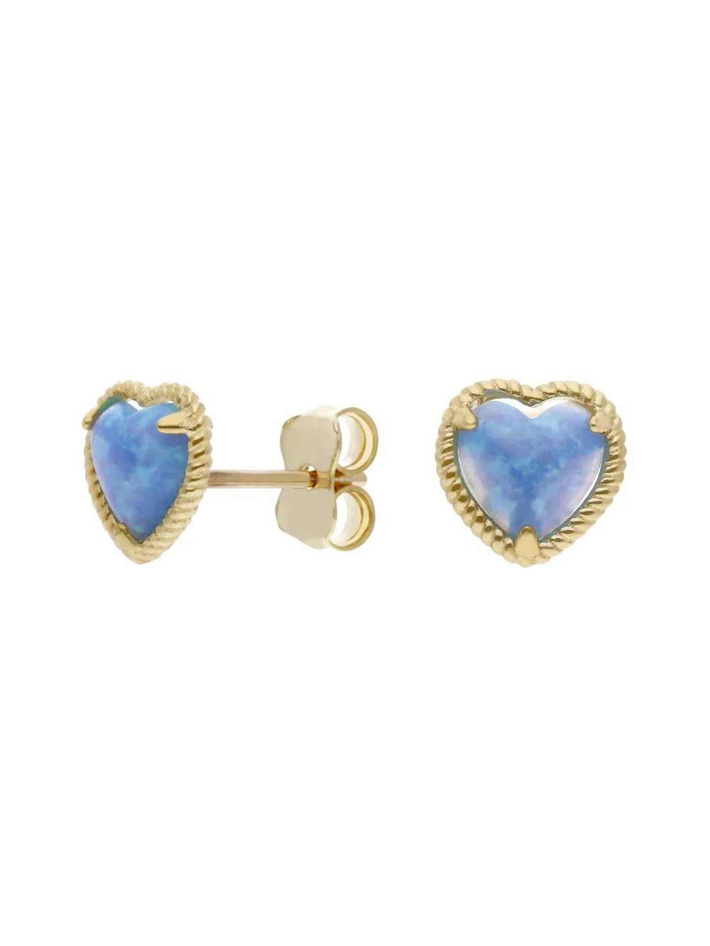 William May 9ct Yellow Gold Synthetic Blue Opal Heart Stud Earrings