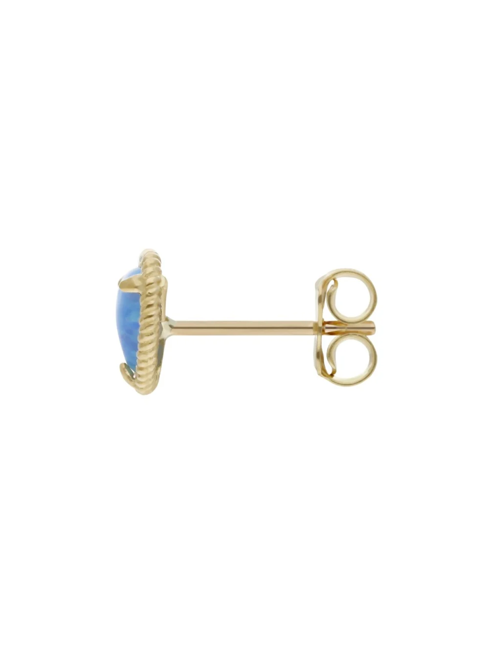William May 9ct Yellow Gold Synthetic Blue Opal Heart Stud Earrings, view 2