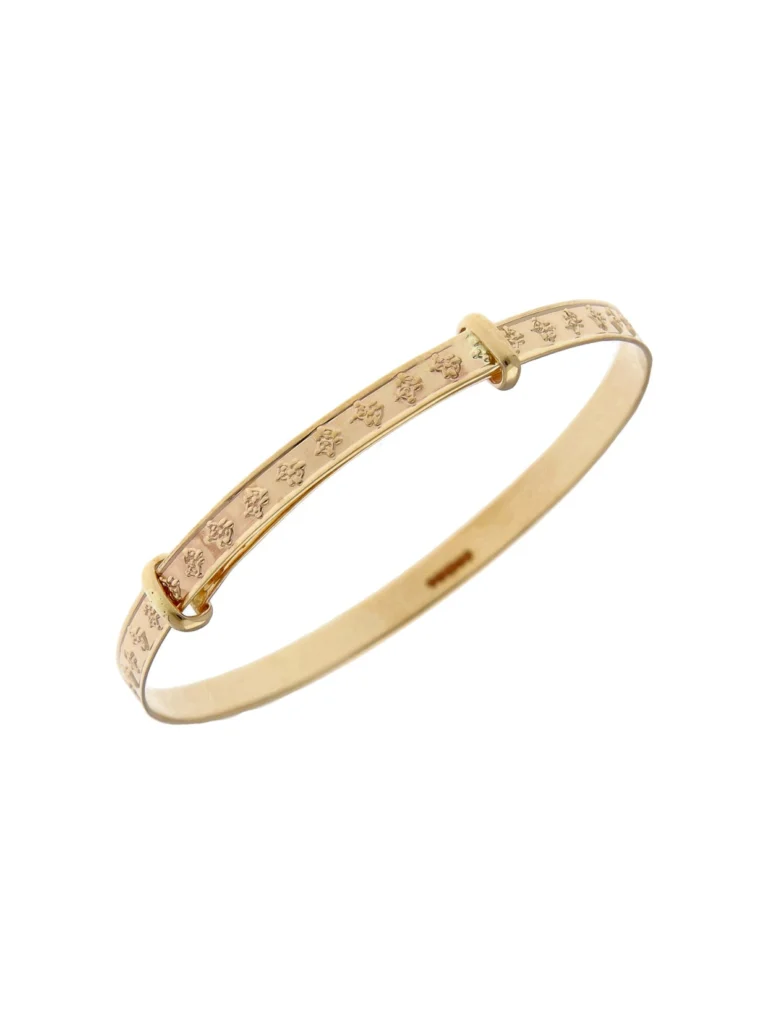 William May 9ct Yellow Gold Teddy Bear Patterned Expanding Baby Bangle