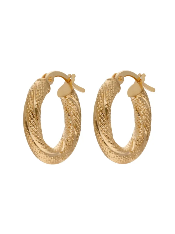 William May 9ct Yellow Gold Textured Hoop Creole Earrings