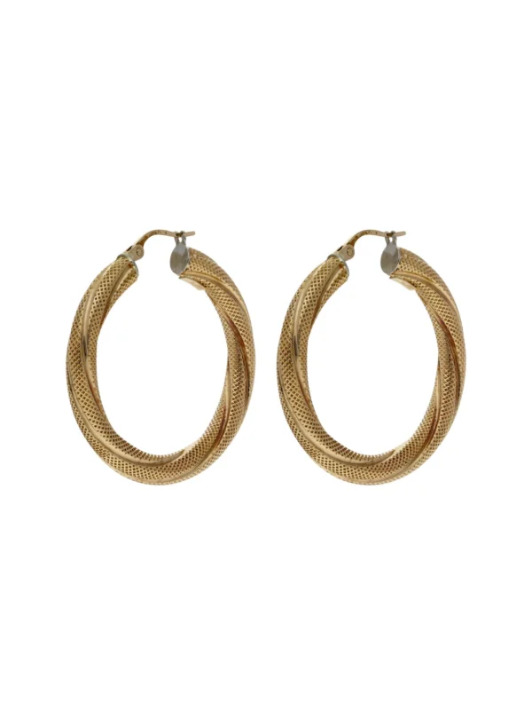 William May 9ct Yellow Gold Textured Twist Hoop Creole Earrings