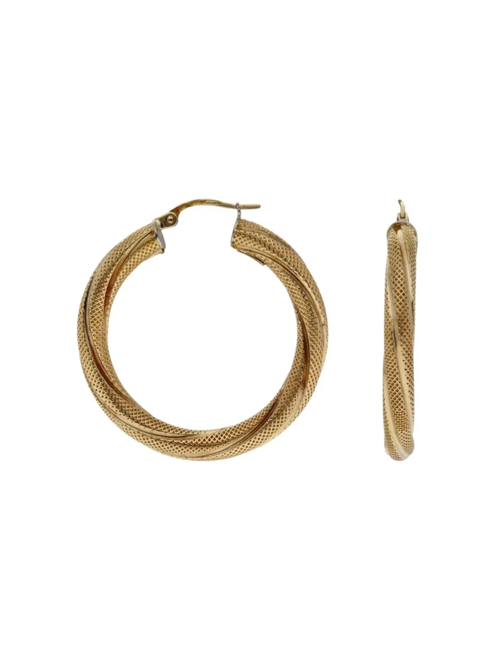 William May 9ct Yellow Gold Textured Twist Hoop Creole Earrings, view 2