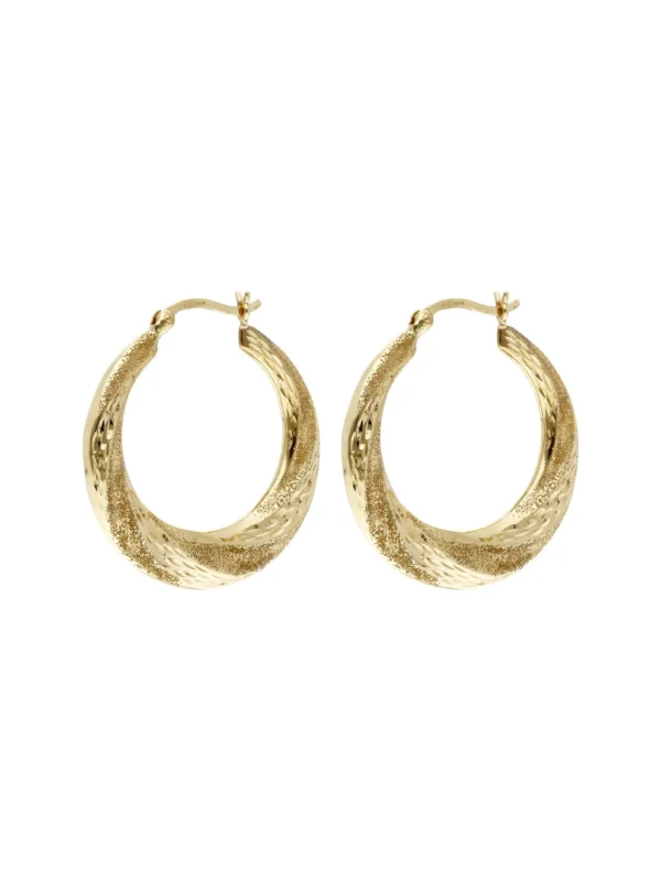 William May 9ct Yellow Gold Textured Wave Creole Earrings
