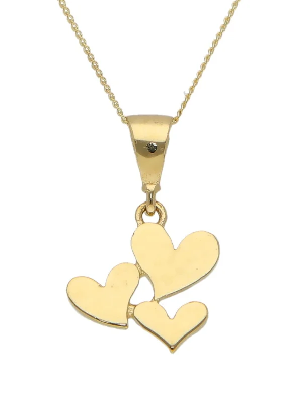 William May 9ct Yellow Gold Triple Heart Pendant & 18" Chain Necklace