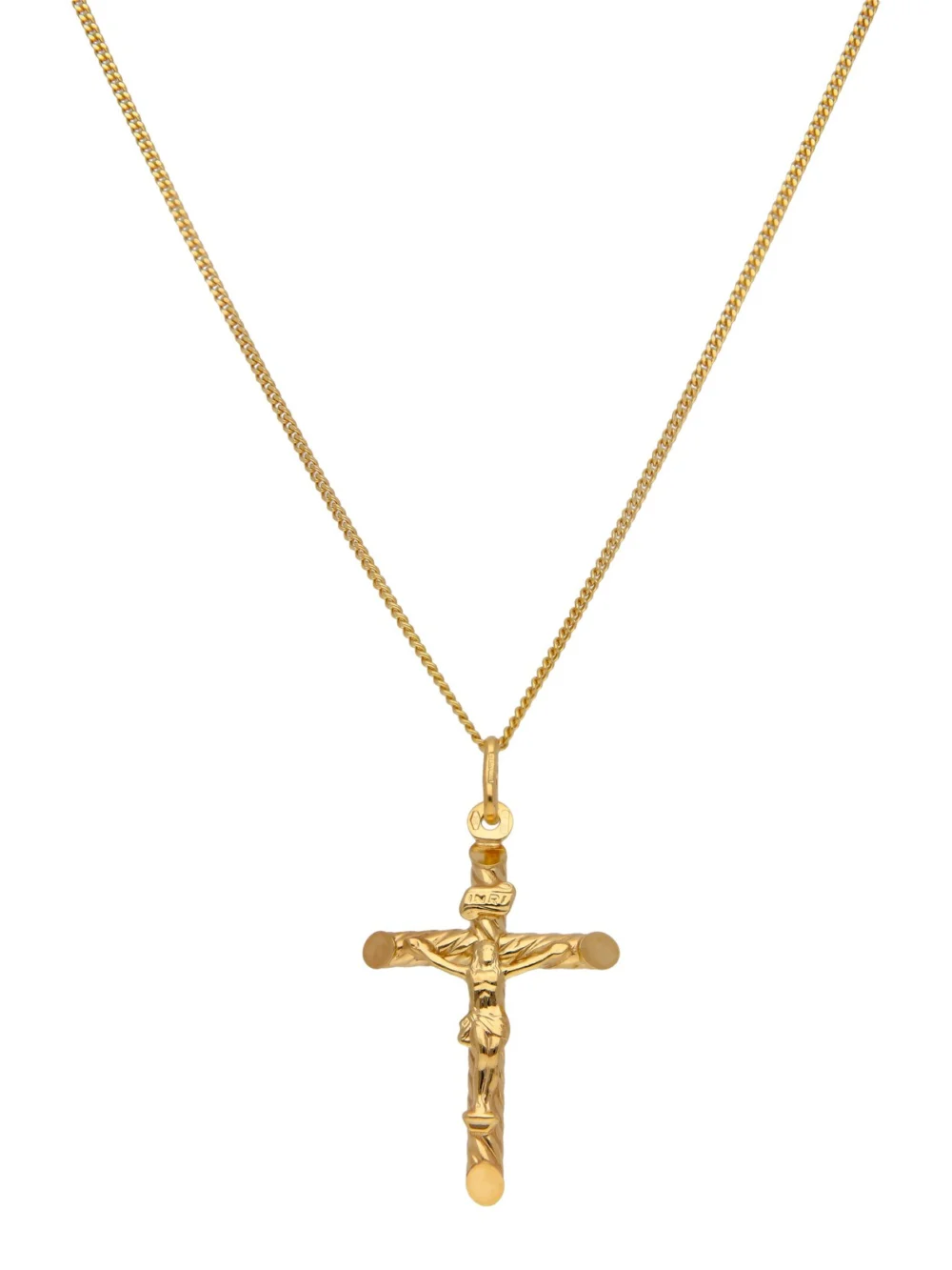 William May 9ct Yellow Gold Twist Pattern Crucifix & 24" Curb Necklace