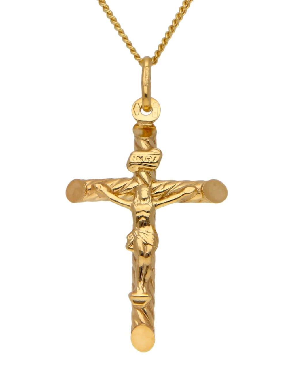 William May 9ct Yellow Gold Twist Pattern Crucifix & 24" Curb Necklace, view 2