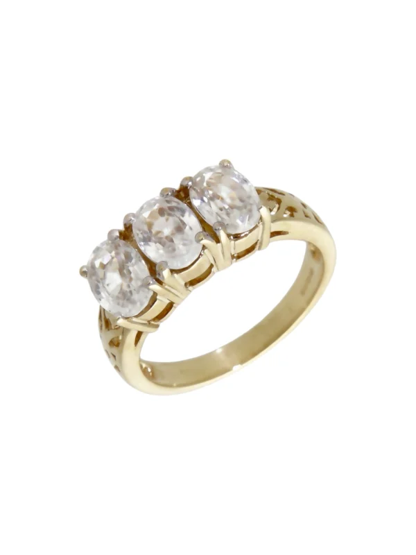 William May 9ct Yellow Gold White Topaz Trilogy Dress Ring