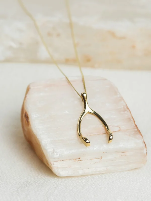 William May 9ct Yellow Gold Wishbone Pendant & 18" Necklace