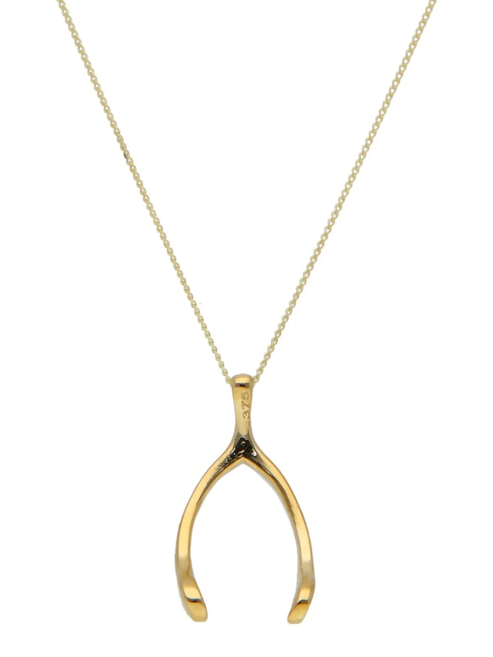 William May 9ct Yellow Gold Wishbone Pendant & 18" Necklace, view 2