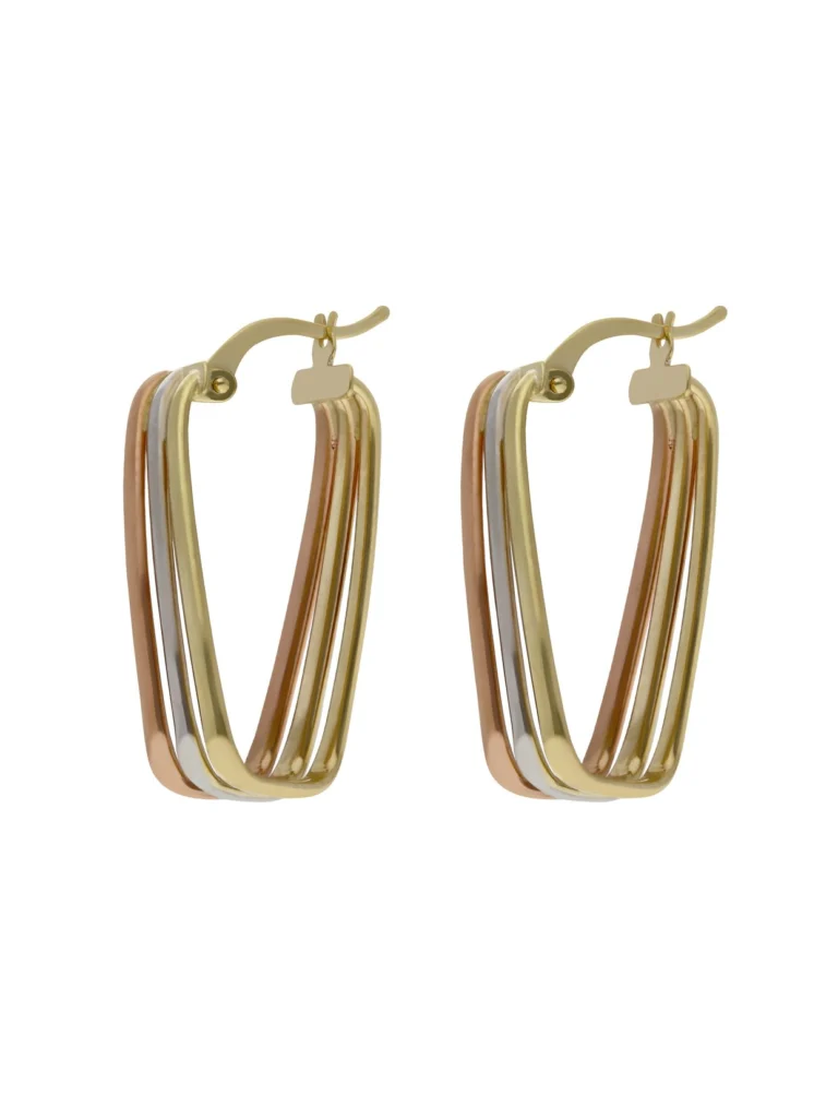 William May 9ct Yellow Rose & White Gold 3 Row Creole Earrings