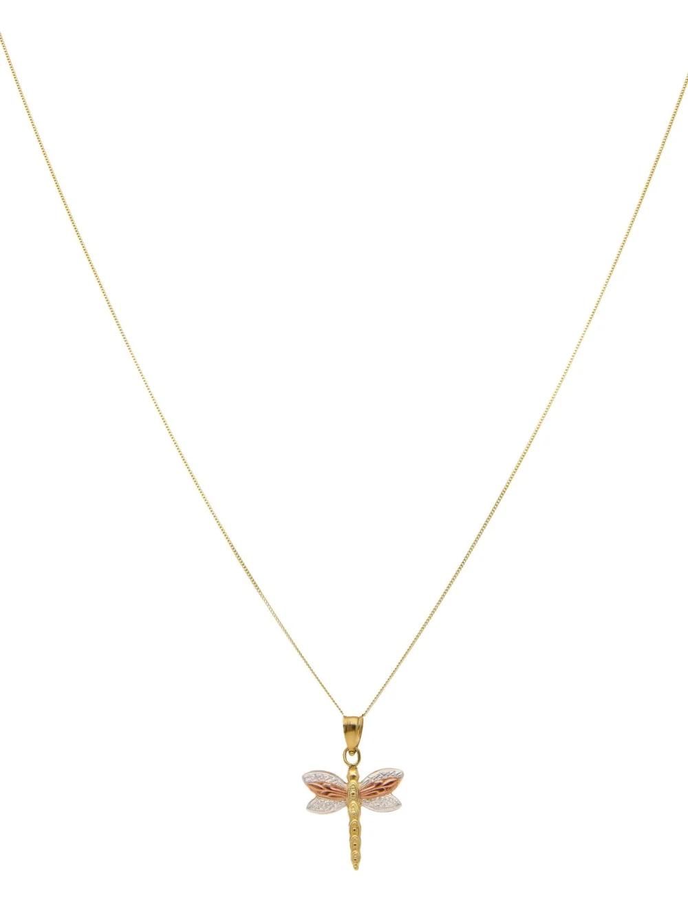 William May 9ct Yellow Rose & White Gold Dragonfly & 18" Necklace